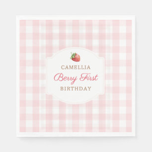 Serviette En Papier Fête d'anniversaire rose à carreaux de fraise Berr
