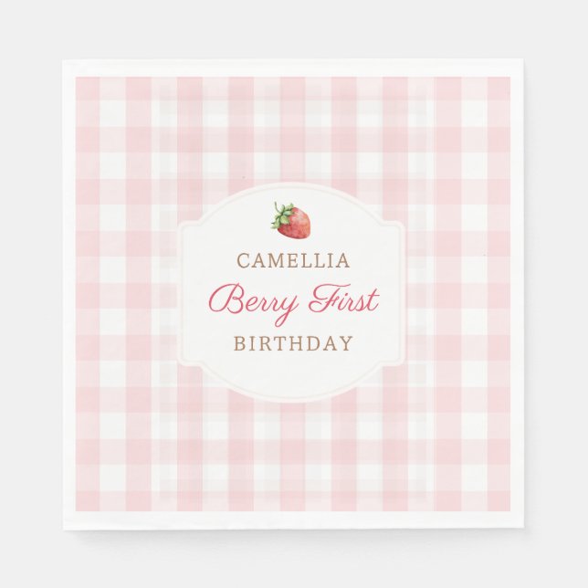 Serviette En Papier Fête d'anniversaire rose à carreaux de fraise Berr (Devant)