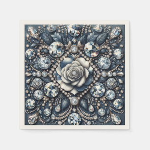 Serviette En Papier Fête d'anniversaire Rose Glam Bling Denim & Diamon