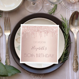 Serviette En Papier Fête d'anniversaire rose gold gouttes rose déjeune