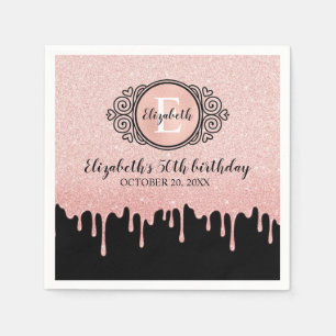 Serviette En Papier Fête d'anniversaire Rose noir Parties scintillant 