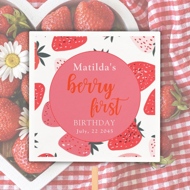 Serviette En Papier Fête d'anniversaire rouge de la première fraise de (Créateur téléchargé)
