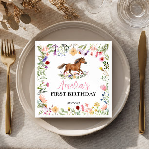 Serviette En Papier Fête d'anniversaire rustique de fille aux chevaux