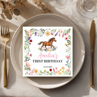 Serviette En Papier Fête d'anniversaire rustique de fille aux chevaux 