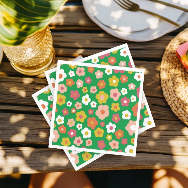 Serviette En Papier Fête d'anniversaire super Daisies Floral PERSONNAL (Groovy Daisies Floral BIRTHDAY PARTY CUSTOM Napkins
)