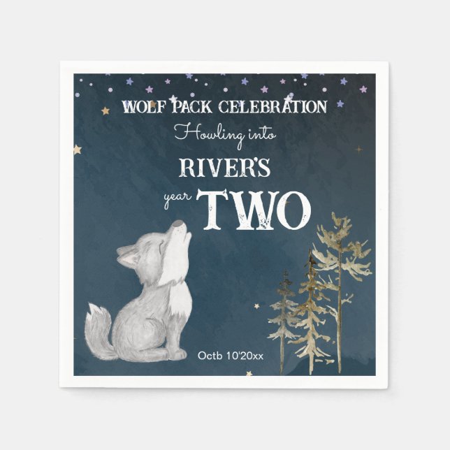 Serviette En Papier Fête d'anniversaire sur le thème du petit loup imp (Devant)