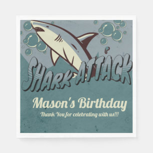 Serviette En Papier Fête d'anniversaire sur le thème du requin rétro