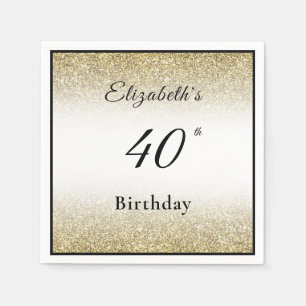 Serviette En Papier Fête d'anniversaire sur mesure noir et or 40 ans 