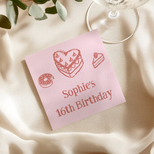 Serviette En Papier Fête d'anniversaire Sweet 16 croquis de dessert ro