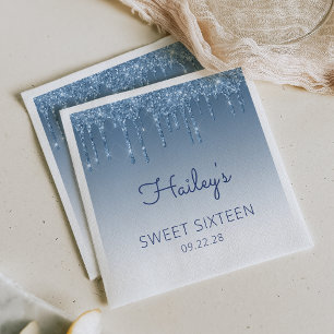Serviette En Papier Fête d'anniversaire Sweet 16 Glitter Glam Bleu qui