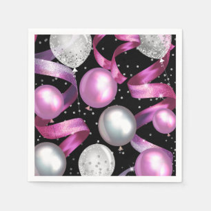 Serviette En Papier Fête d'anniversaire Sweet 16 pailletée argent noir