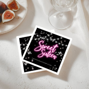 Serviette En Papier Fête d'anniversaire Sweet 16 sur le thème néon ros