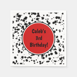 Serviette En Papier Fête d'anniversaire taches dalmates noir blanc rou