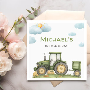 Serviette En Papier Fête d'anniversaire tracteur vert moderne 1 an