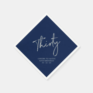 Serviette En Papier Fête d'anniversaire Trente 30 ans Argent et Bleu N