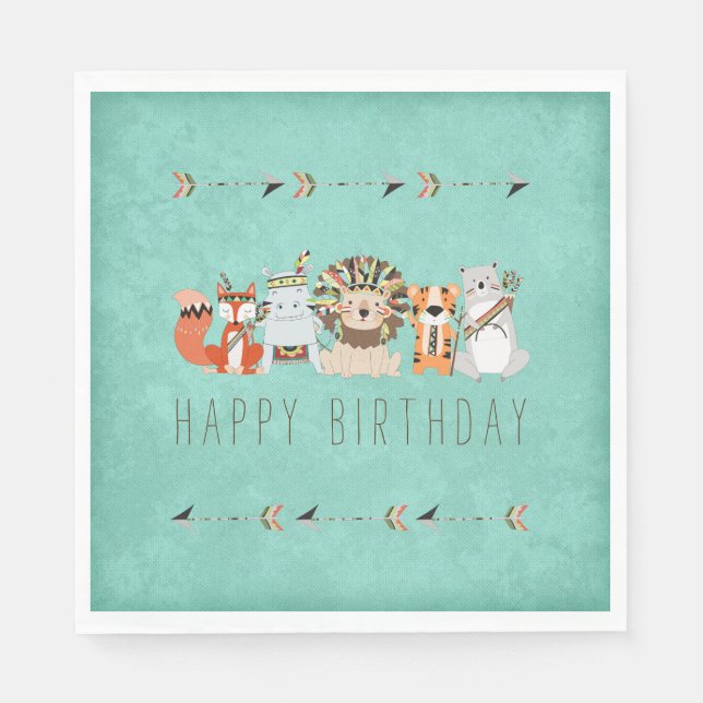 Serviette En Papier Fête d'anniversaire tribale d'animaux pour enfants (Devant)