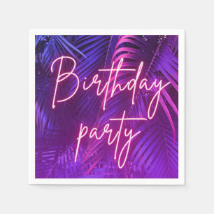 Serviette En Papier Fête d'anniversaire Tropical Purple Palm Leaf