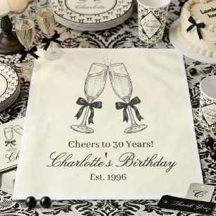 Serviette En Papier Fête d'anniversaire vintage champagne noir et blan