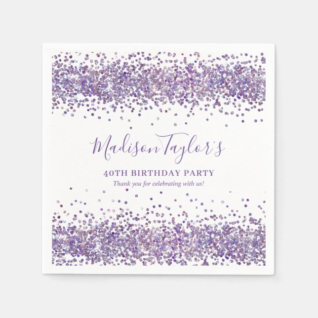 Serviette En Papier Fête d'anniversaire Violet Violet Paillettes Confe (Devant)