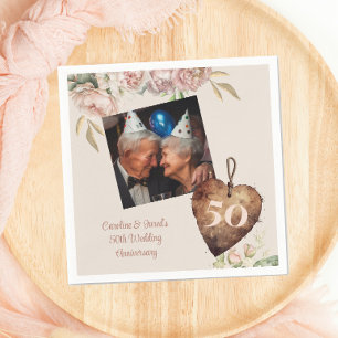 Serviette En Papier Fête de 50e anniversaire de mariage Rose Pivoine V