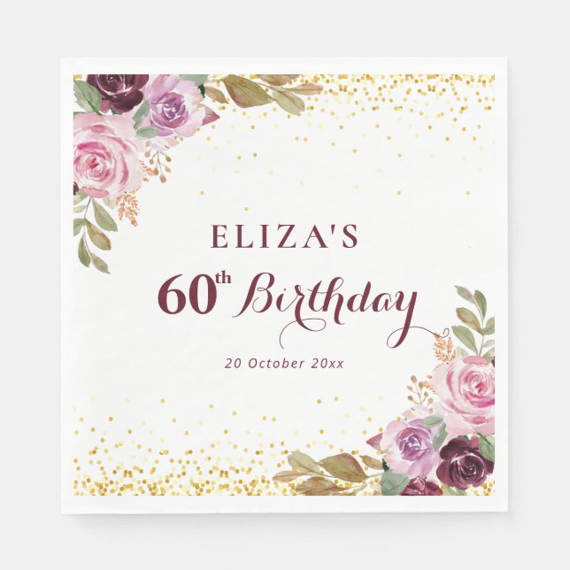 Serviette En Papier Fête de 60e anniversaire de floraison violette (Devant)