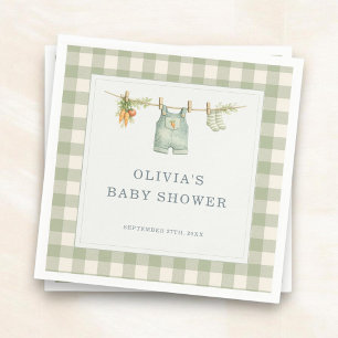 Serviette En Papier Fête de Baby Shower à carreaux de coton bio