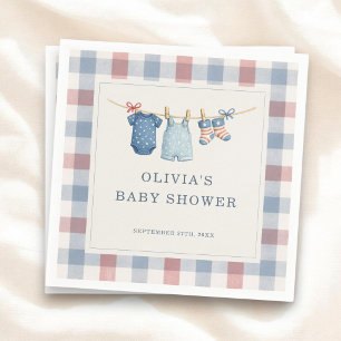 Serviette En Papier Fête de Baby Shower à carreaux rouges et blancs