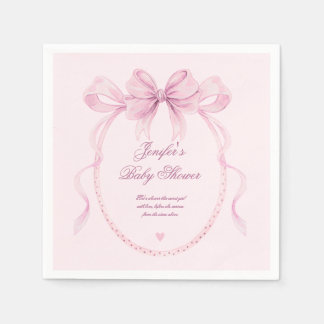 Serviette En Papier Fête de Baby Shower élégante avec ruban rose aquar