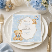 Fête de Baby Shower Garçon Ourson Bleu à Attendre