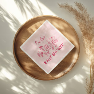 Serviette En Papier Fête de baby shower moderne à la main coquette ros