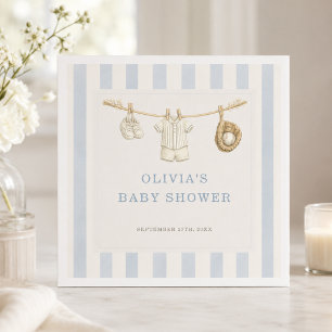 Serviette En Papier Fête de Baby Shower Rayures Petit Débutant de Base