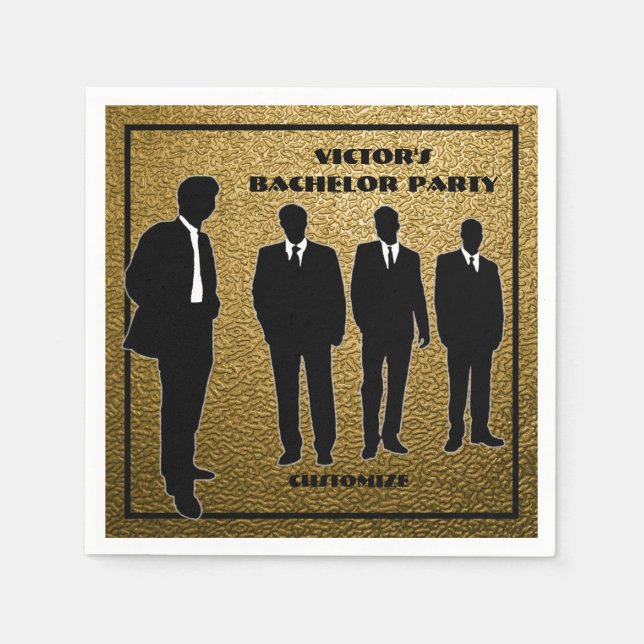 Serviette En Papier Fête de Bachelor chic noir et or (Devant)