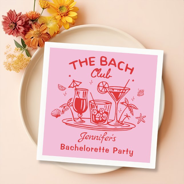 Serviette En Papier Fête de Bachelorette de Cocktail de Plage Fantaisi (Créateur téléchargé)