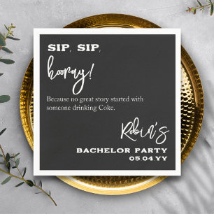 Serviette En Papier Fête de Bachelorette Sip Sip Hourra en noir et bla