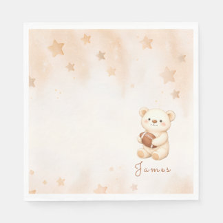Serviette En Papier Fête de Bébé au Football avec un Ours en Peluche
