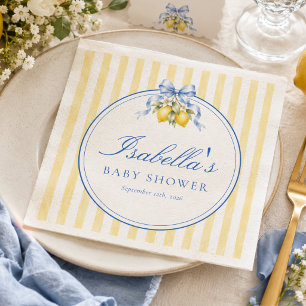 Serviette En Papier Fête de bébé Citron Rayé Jaune d'Été de Luxe