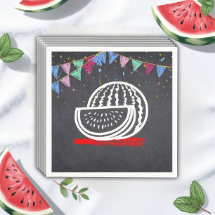 Serviette En Papier Fête de Bébé Dessin de Pastèque sur Tableau Noir
