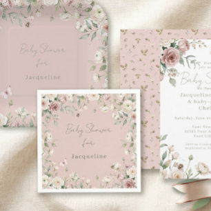 Serviette En Papier Fête de Bébé Fille à l'Abeille Rose Florale Pastel
