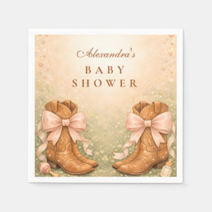 Serviette En Papier Fête de Bébé Fille aux Bottes Roses et Rubans