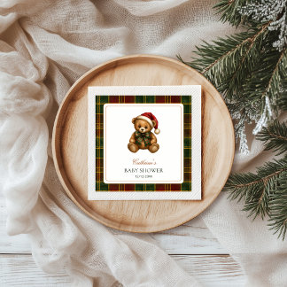 Serviette En Papier Fête de Bébé Ourson de Noël à Carreaux Tartan
