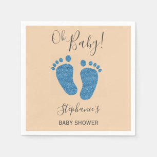Serviette En Papier Fête de bébé pieds bébé pailletés bleus