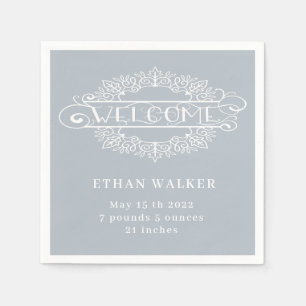 Serviette En Papier fête de bienvenue bébé garçon bleu monogramme