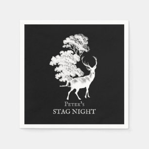 Serviette En Papier Fête de cerf de silhouette de forêt vintage chic