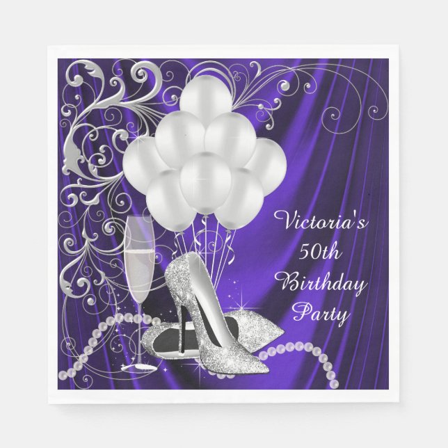 Serviette En Papier Fête de chaussure argentée violette pour femme (Devant)
