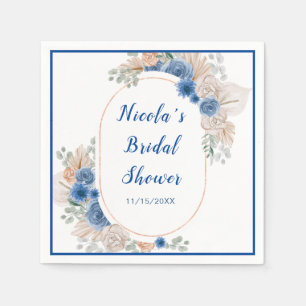 Serviette En Papier Fête de douche de mariée Blue Boho Herbe de Pampas