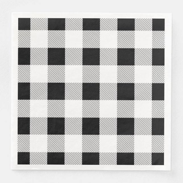 Serviette En Papier fête de ferme rustique à carreaux noir et blanc de (Devant)