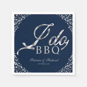 Serviette En Papier Fête de fiançailles BBQ Navy Confettis Argentés