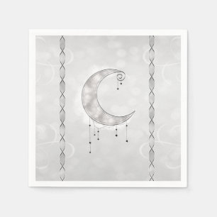 Serviette En Papier Fête de fiançailles croissant de lune étoilé blanc