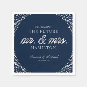 Serviette En Papier Fête de fiançailles de M. et Mme Navy Silver Futur