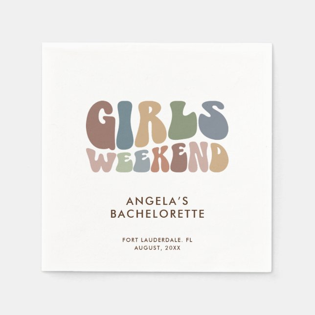 Serviette En Papier Fête de Filles de Bachelorette Rétro de Weekend (Devant)